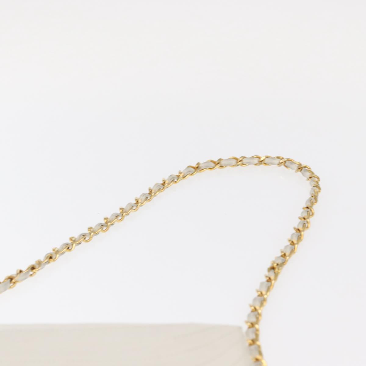 CHANEL Chain Shoulder Bag Leather White Gold CC Auth 156509