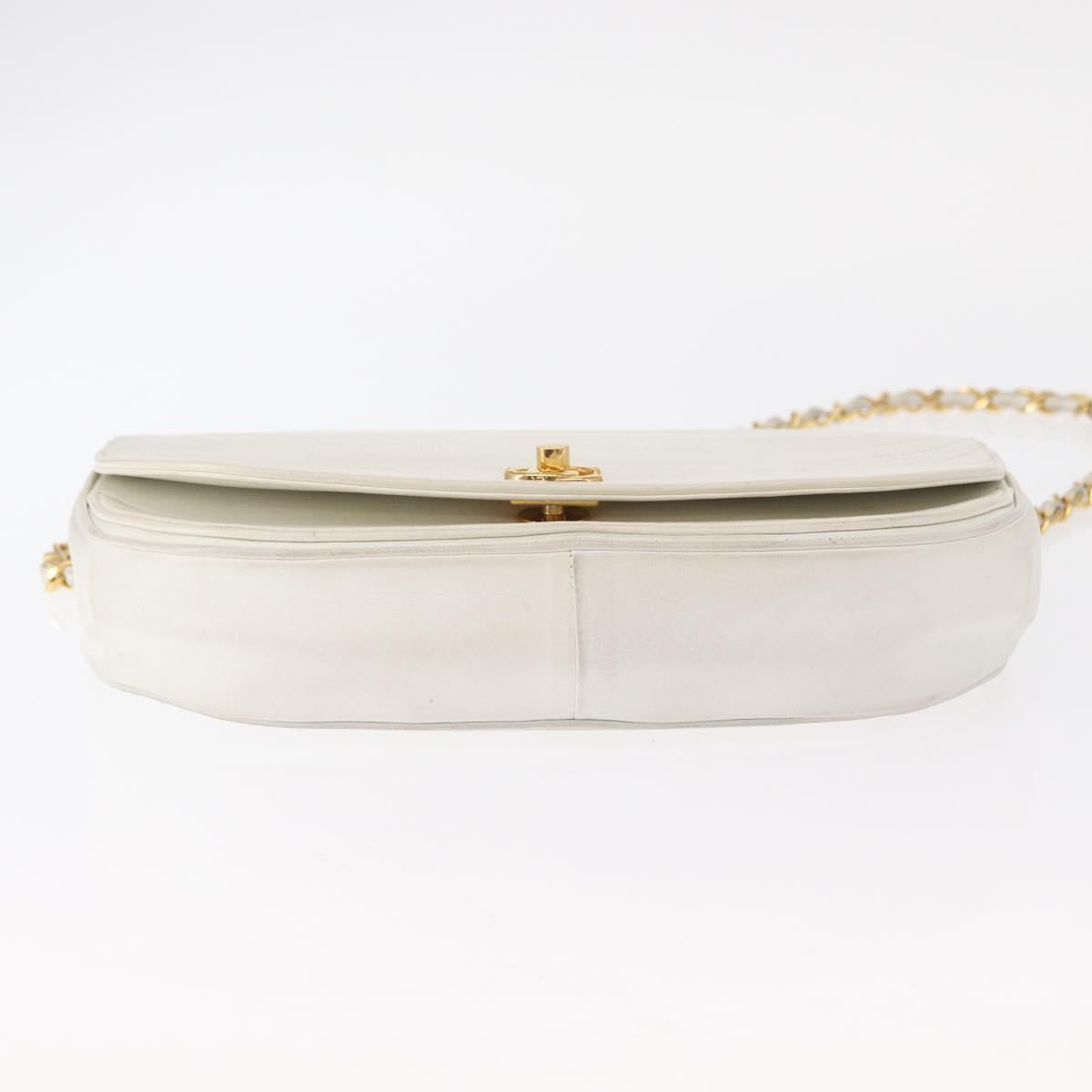 CHANEL Chain Shoulder Bag Leather White Gold CC Auth 156509