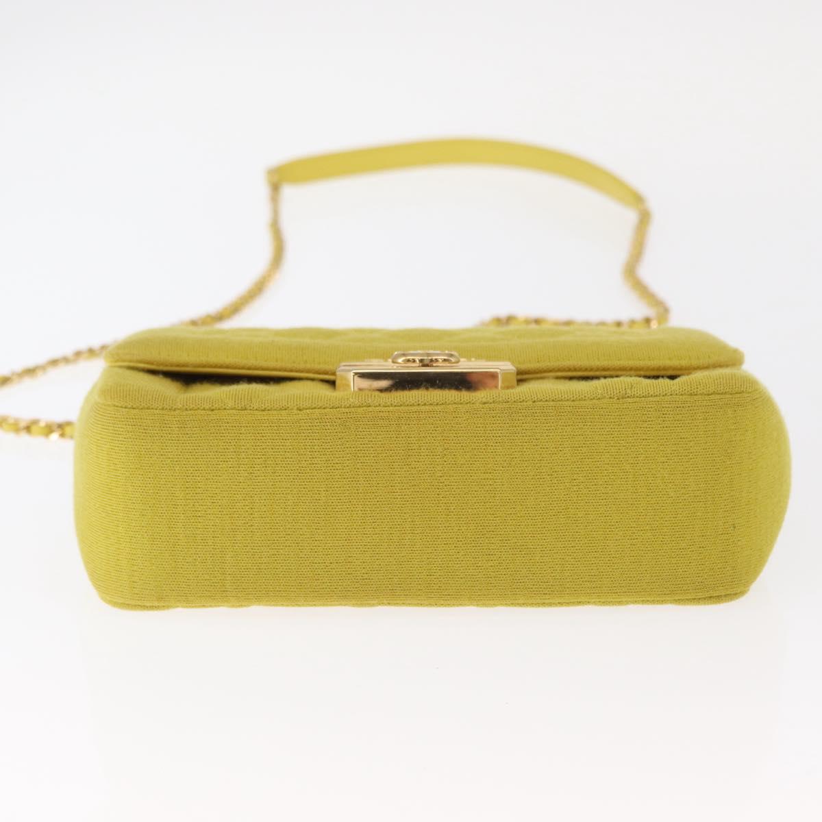 CHANEL Matelasse Chain Shoulder Bag Cotton Yellow Gold CC Auth 156510V