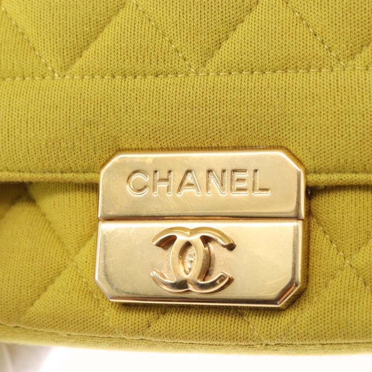 CHANEL Matelasse Chain Shoulder Bag Cotton Yellow Gold CC Auth 156510V
