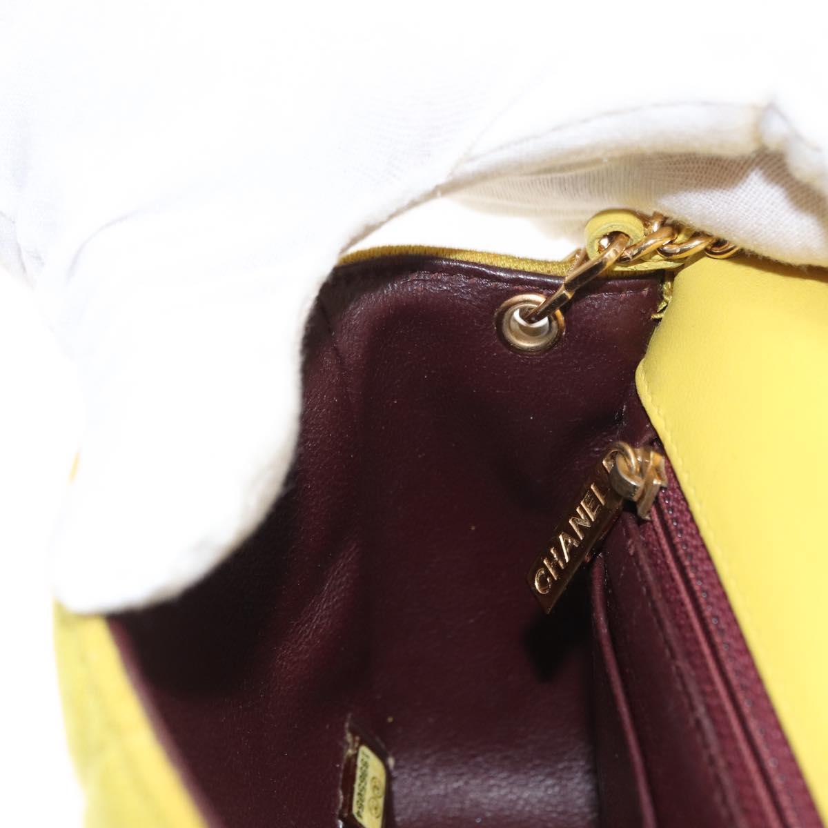 CHANEL Matelasse Chain Shoulder Bag Cotton Yellow Gold CC Auth 156510V