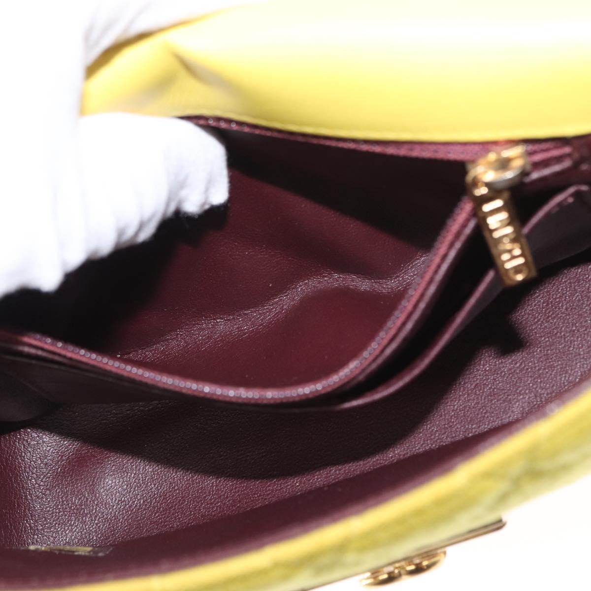 CHANEL Matelasse Chain Shoulder Bag Cotton Yellow Gold CC Auth 156510V