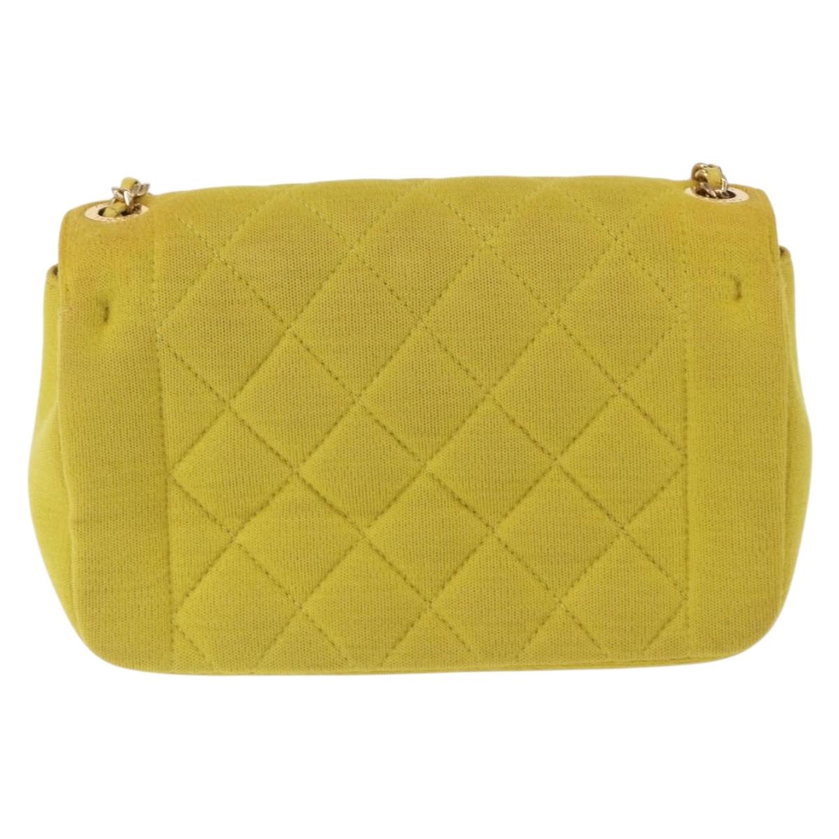 CHANEL Matelasse Chain Shoulder Bag Cotton Yellow Gold CC Auth 156510V