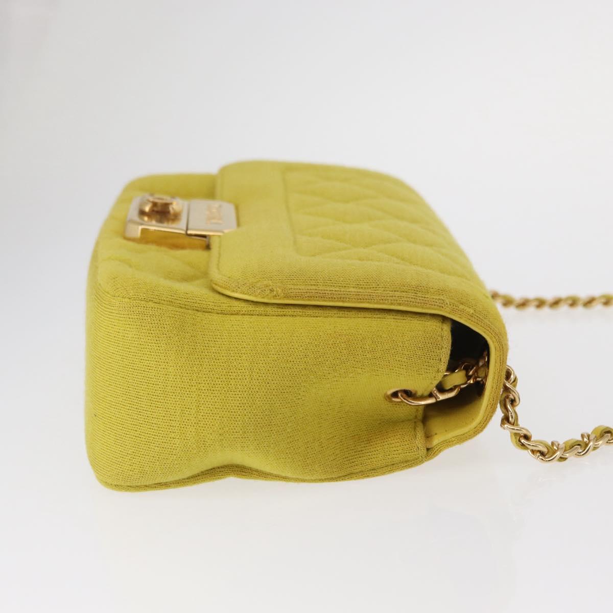 CHANEL Matelasse Chain Shoulder Bag Cotton Yellow Gold CC Auth 156510V