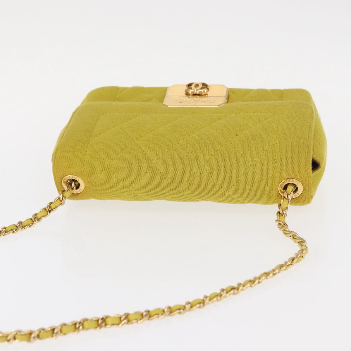 CHANEL Matelasse Chain Shoulder Bag Cotton Yellow Gold CC Auth 156510V