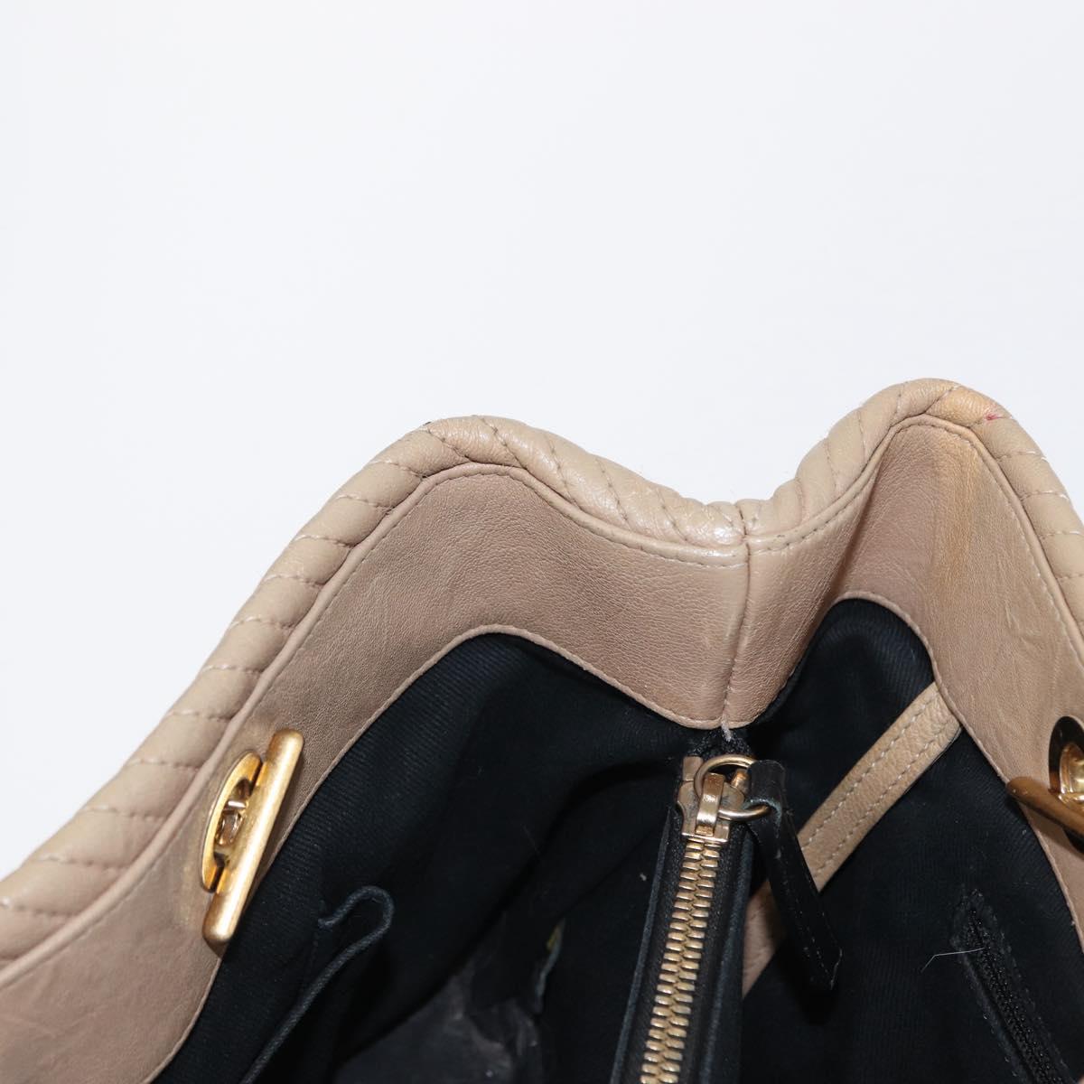 CHANEL Chain V stitch Shoulder Bag Lamb Skin Beige Gold CC Auth 156512