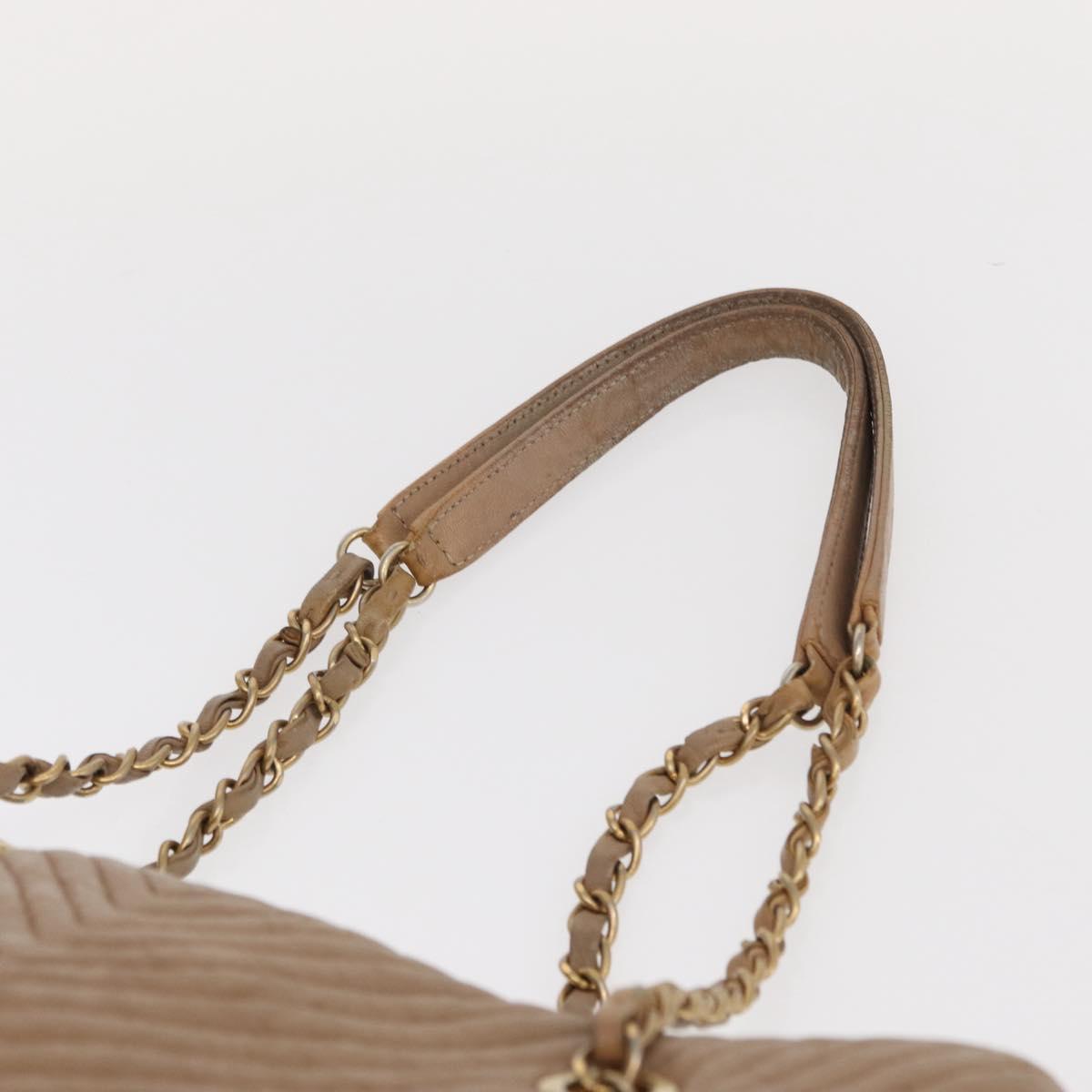 CHANEL Chain V stitch Shoulder Bag Lamb Skin Beige Gold CC Auth 156512