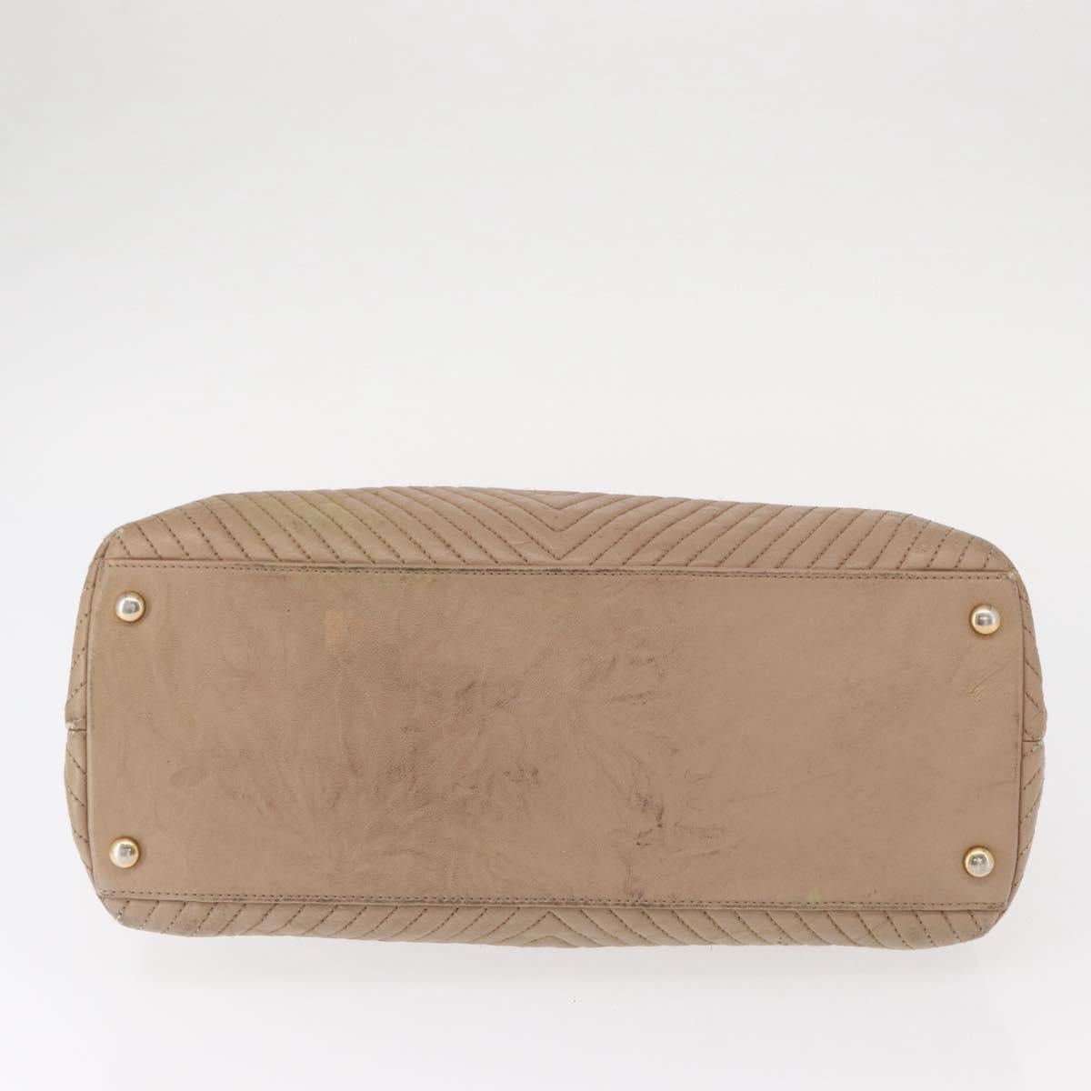 CHANEL Chain V stitch Shoulder Bag Lamb Skin Beige Gold CC Auth 156512