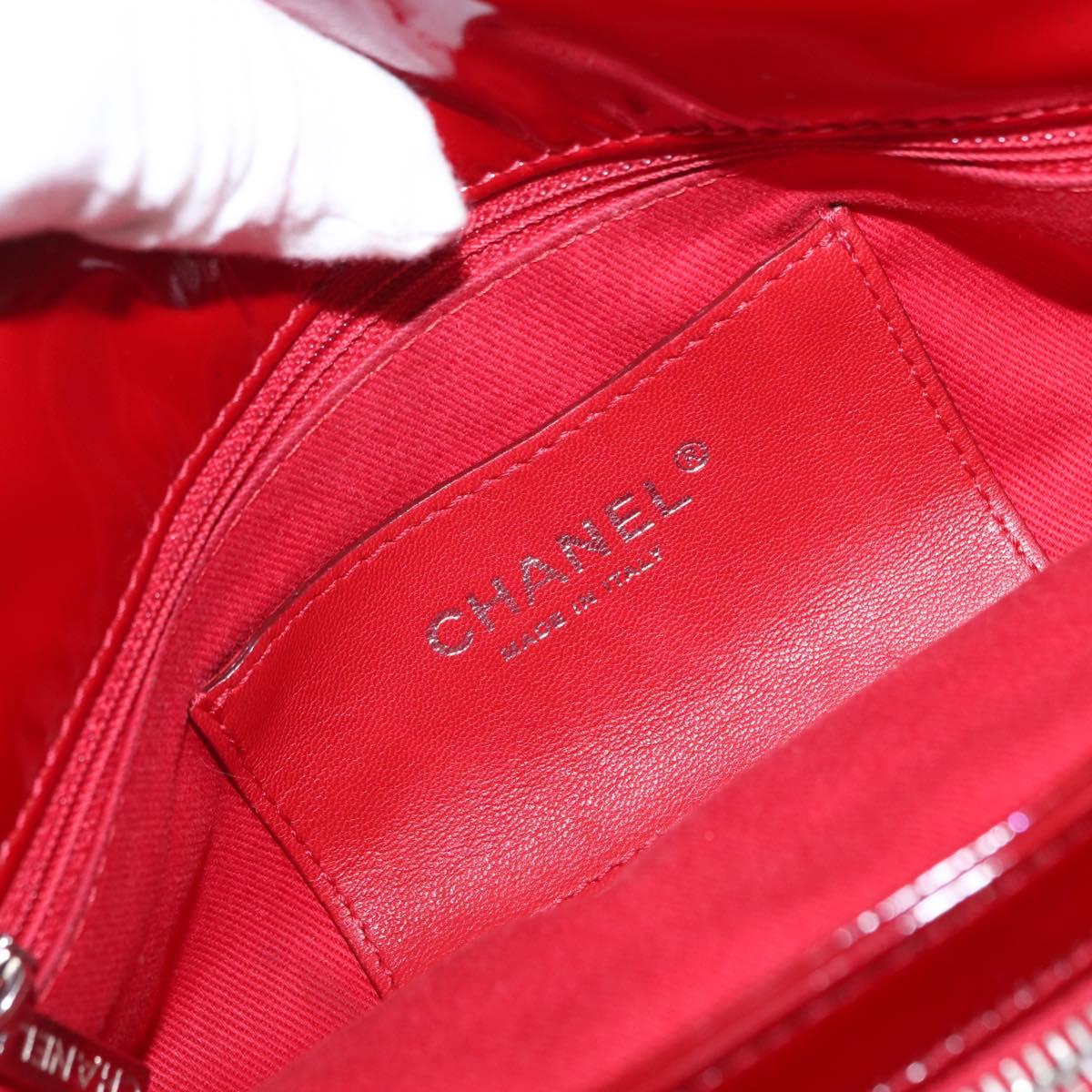 CHANEL Matelasse Chain Shoulder Bag Patent leather Red Silver CC Auth 156513