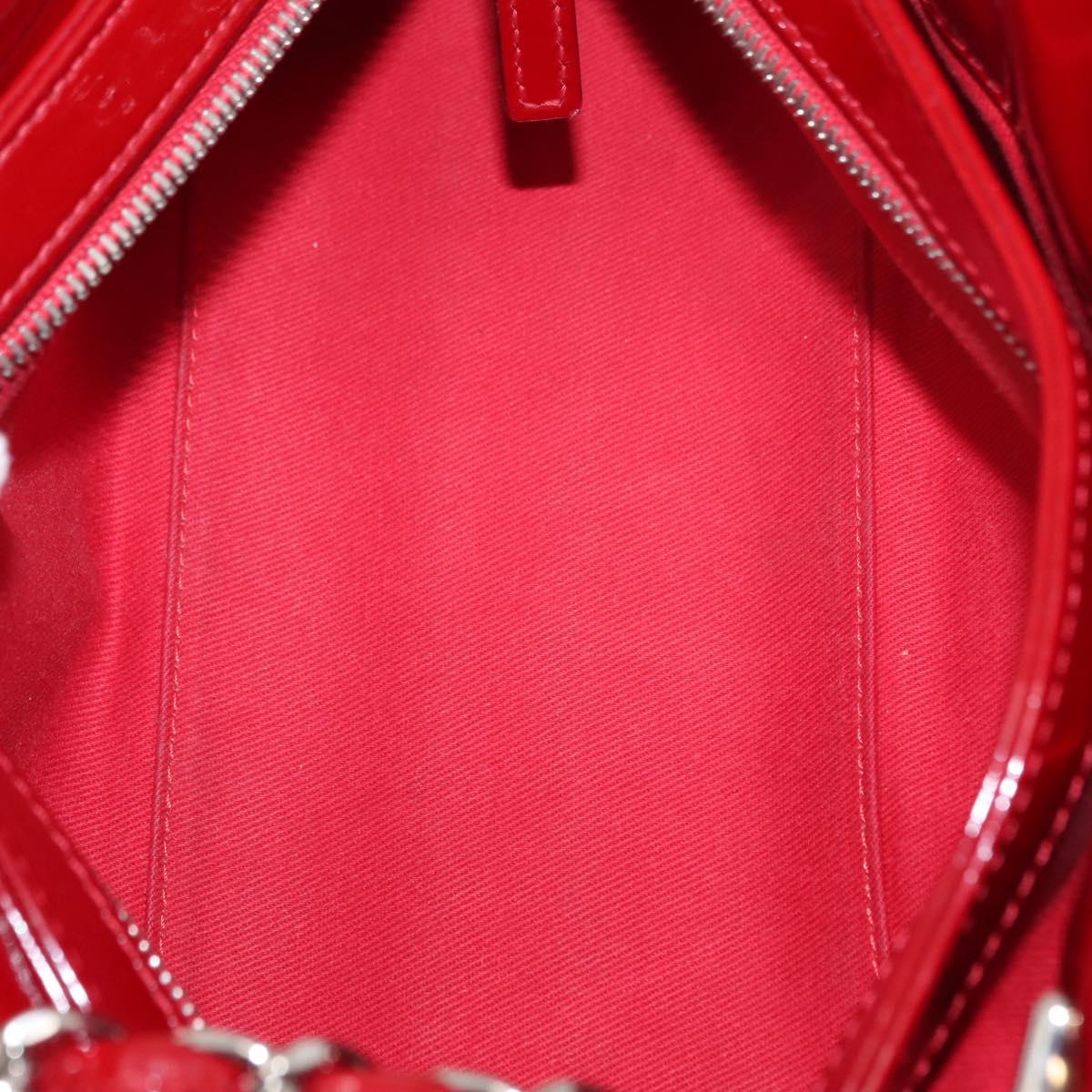 CHANEL Matelasse Chain Shoulder Bag Patent leather Red Silver CC Auth 156513