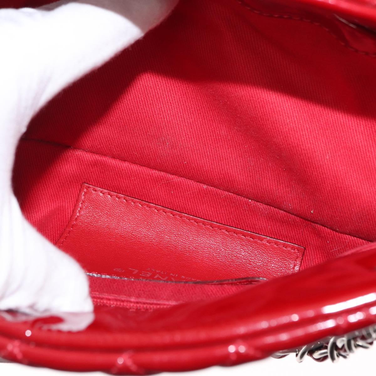 CHANEL Matelasse Chain Shoulder Bag Patent leather Red Silver CC Auth 156513