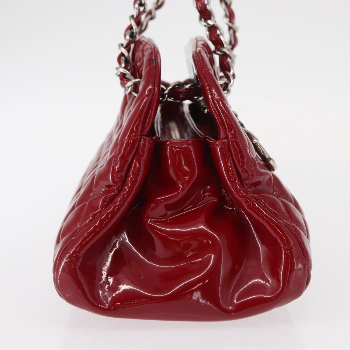 CHANEL Matelasse Chain Shoulder Bag Patent leather Red Silver CC Auth 156513
