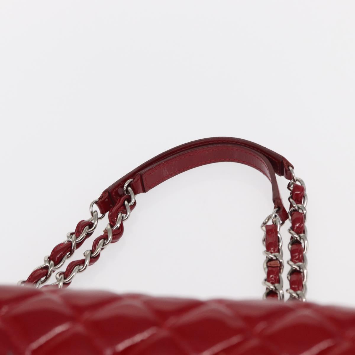 CHANEL Matelasse Chain Shoulder Bag Patent leather Red Silver CC Auth 156513