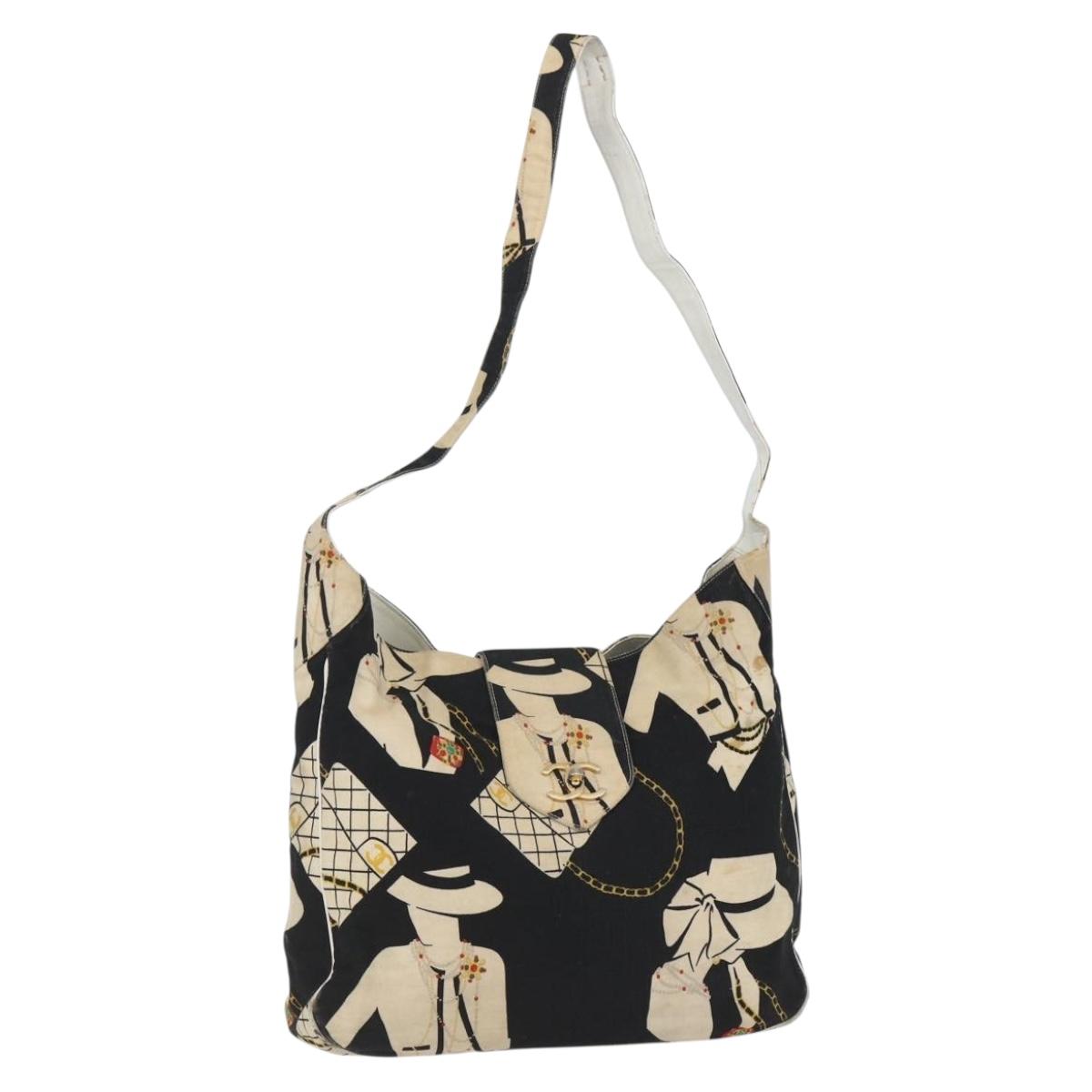 CHANEL Shoulder Bag Canvas Black Gold CC Auth 156515