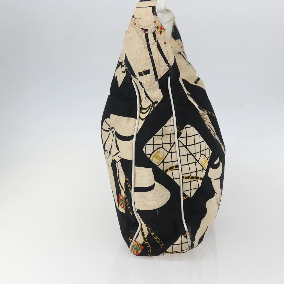 CHANEL Shoulder Bag Canvas Black Gold CC Auth 156515