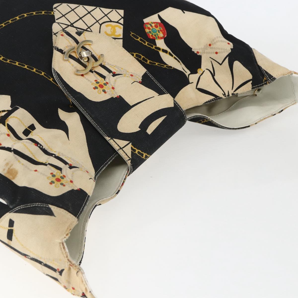 CHANEL Shoulder Bag Canvas Black Gold CC Auth 156515