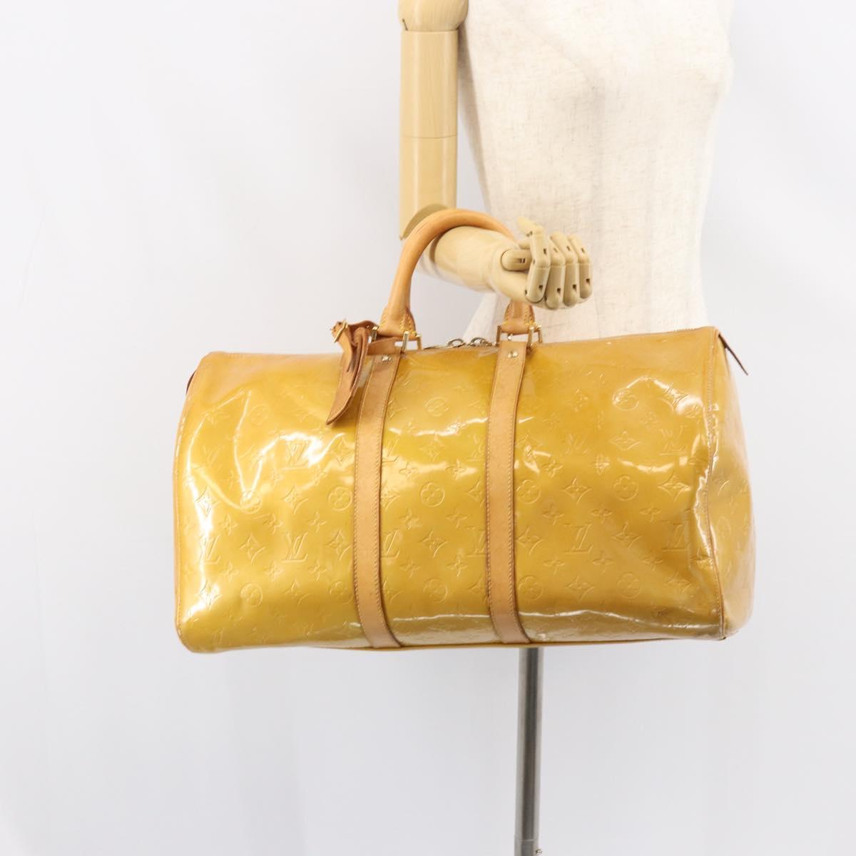 LOUIS VUITTON Monogram Vernis Mercer Boston Bag Beige M91000 LV Auth 156517