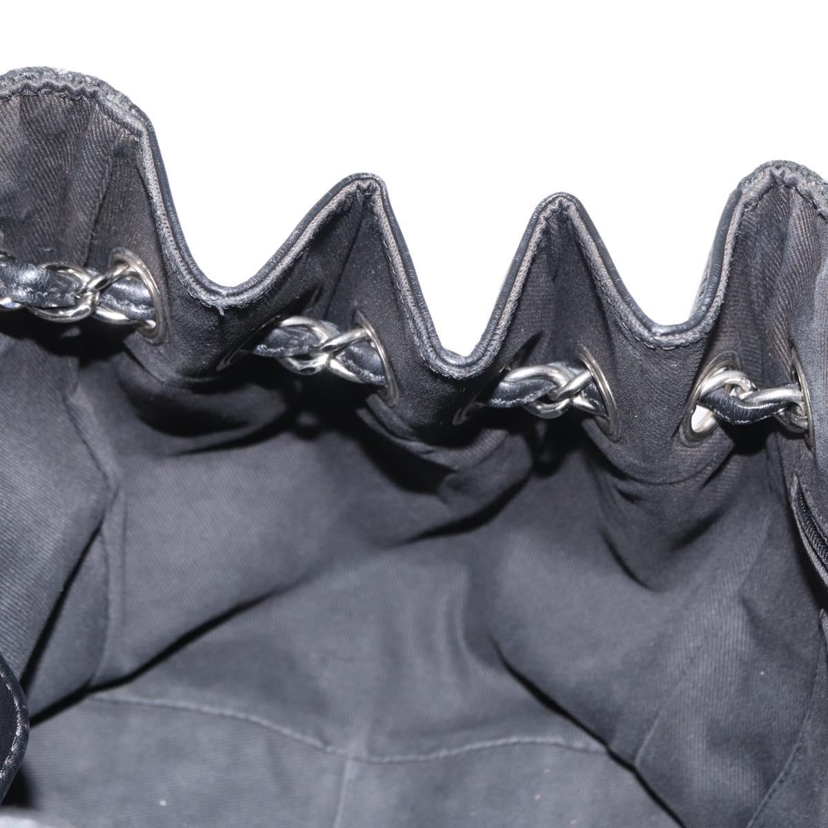 CHANEL Matelasse Chain Shoulder Bag Canvas Black Silver CC Auth 156626V