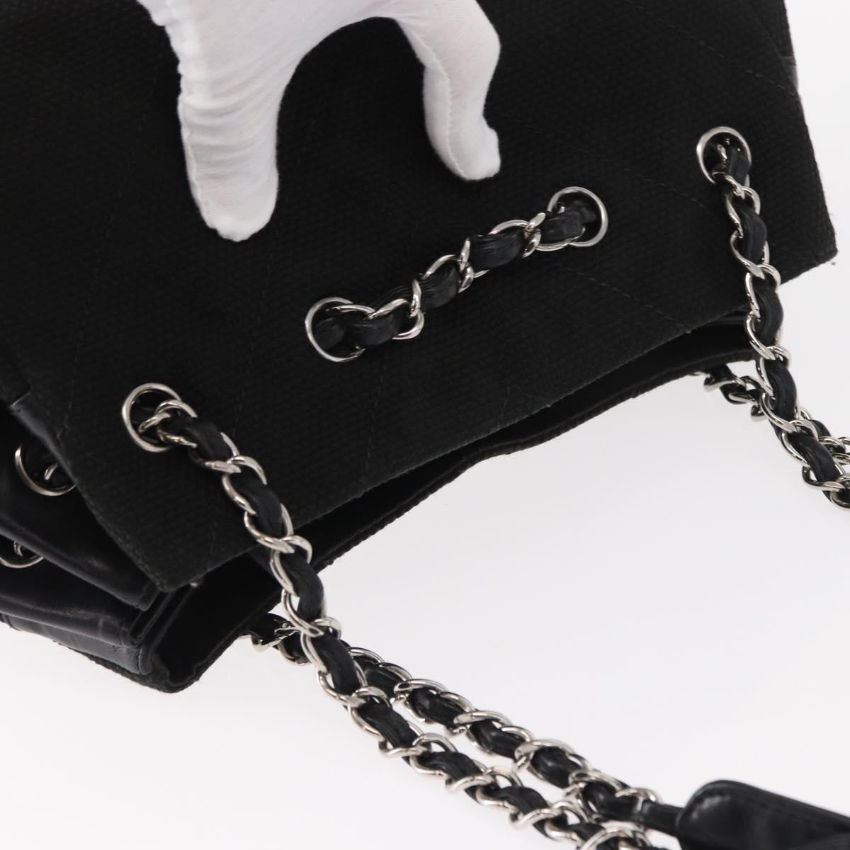 CHANEL Matelasse Chain Shoulder Bag Canvas Black Silver CC Auth 156626V