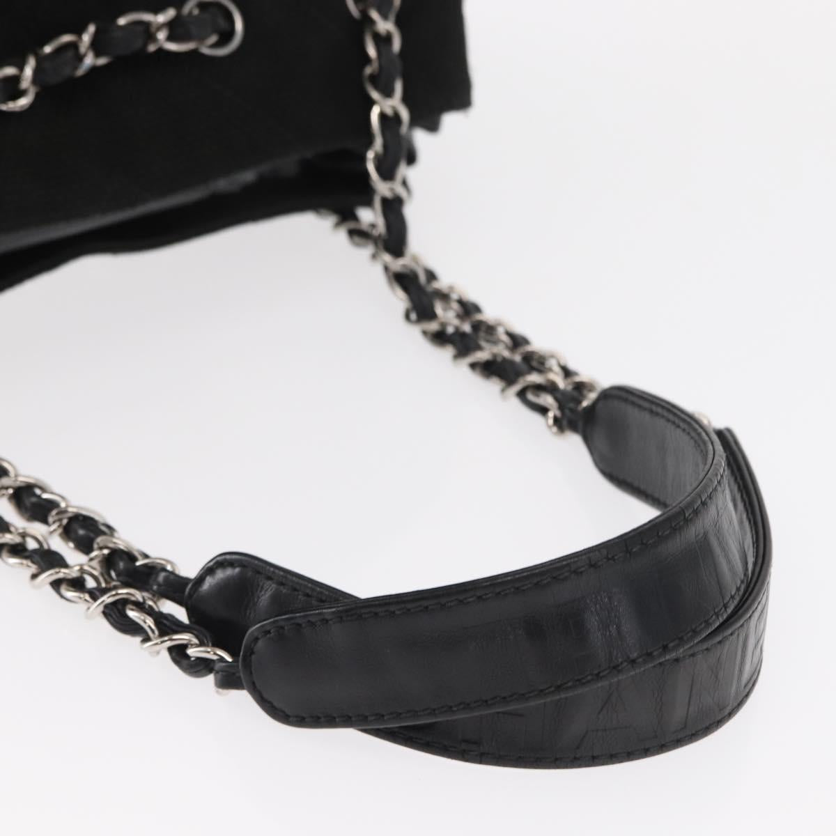 CHANEL Matelasse Chain Shoulder Bag Canvas Black Silver CC Auth 156626V