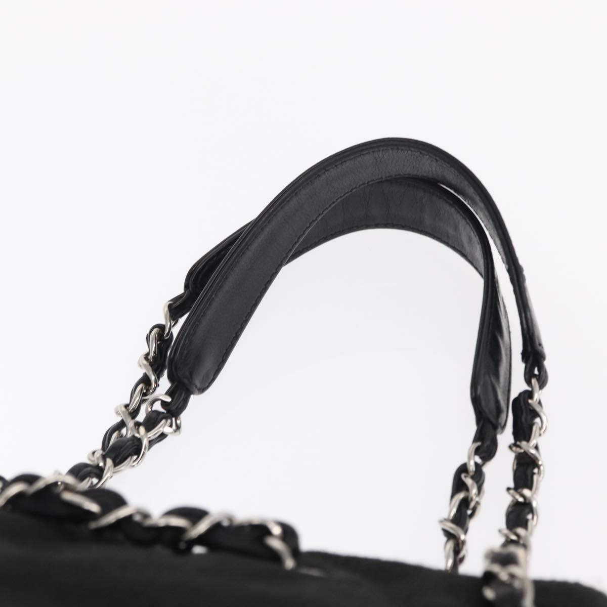 CHANEL Matelasse Chain Shoulder Bag Canvas Black Silver CC Auth 156626V