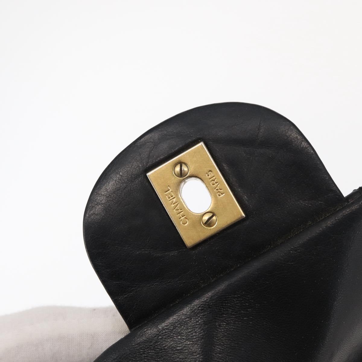 CHANEL Matelasse 30 Chain Shoulder Bag Lamb Skin Black Gold CC Auth 156627SAV