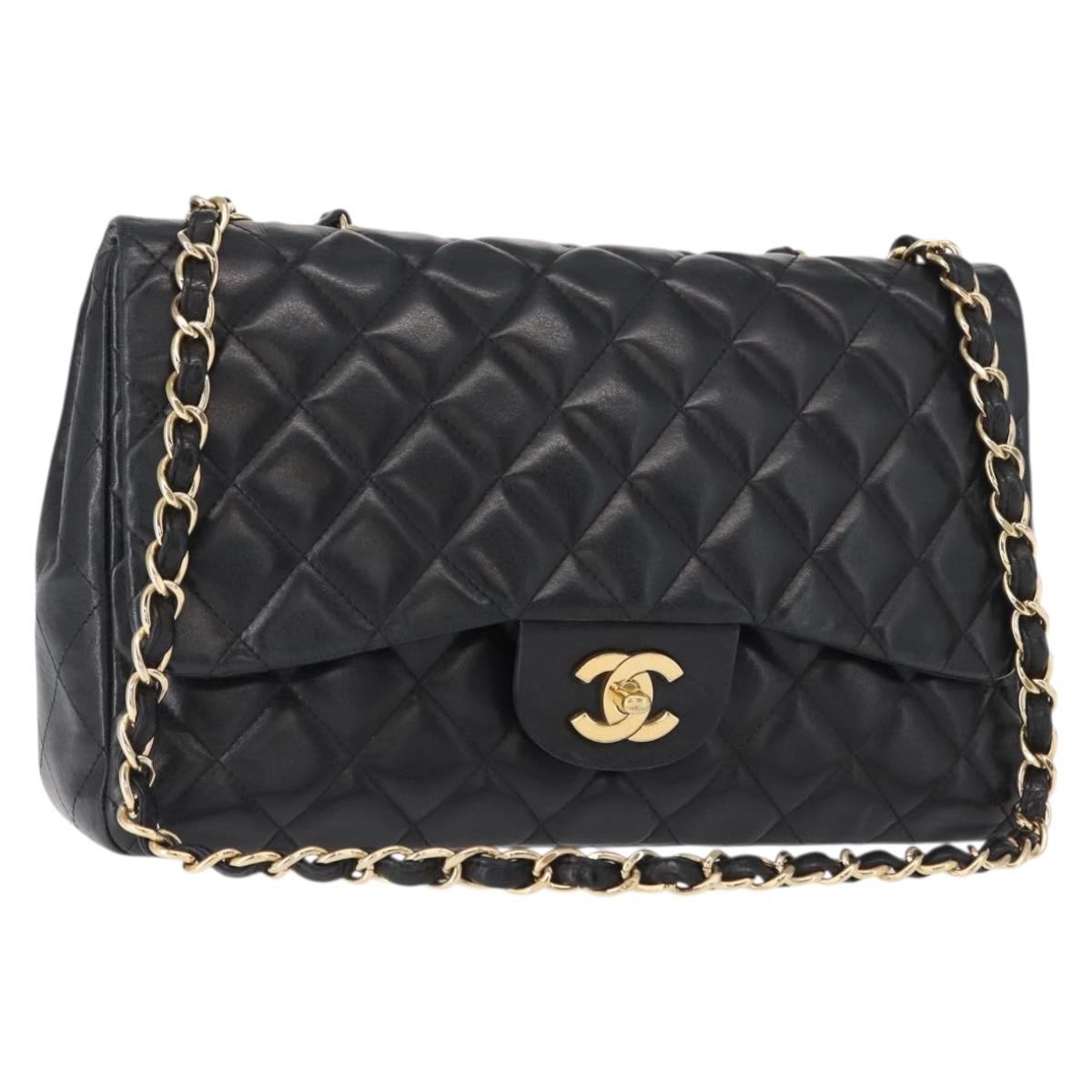 CHANEL Matelasse 30 Chain Shoulder Bag Lamb Skin Black Gold CC Auth 156627SAV