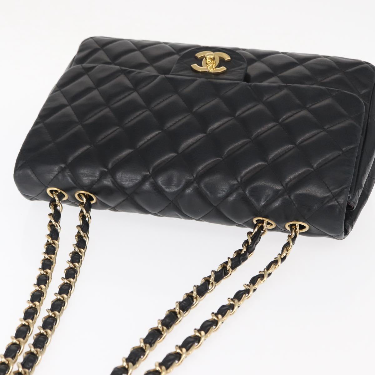 CHANEL Matelasse 30 Chain Shoulder Bag Lamb Skin Black Gold CC Auth 156627SAV