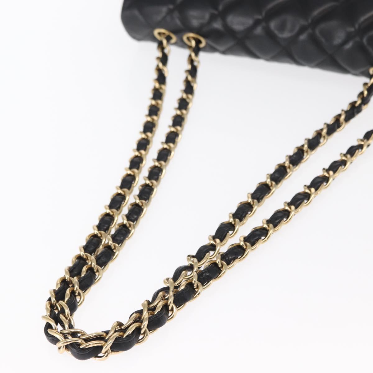 CHANEL Matelasse 30 Chain Shoulder Bag Lamb Skin Black Gold CC Auth 156627SAV
