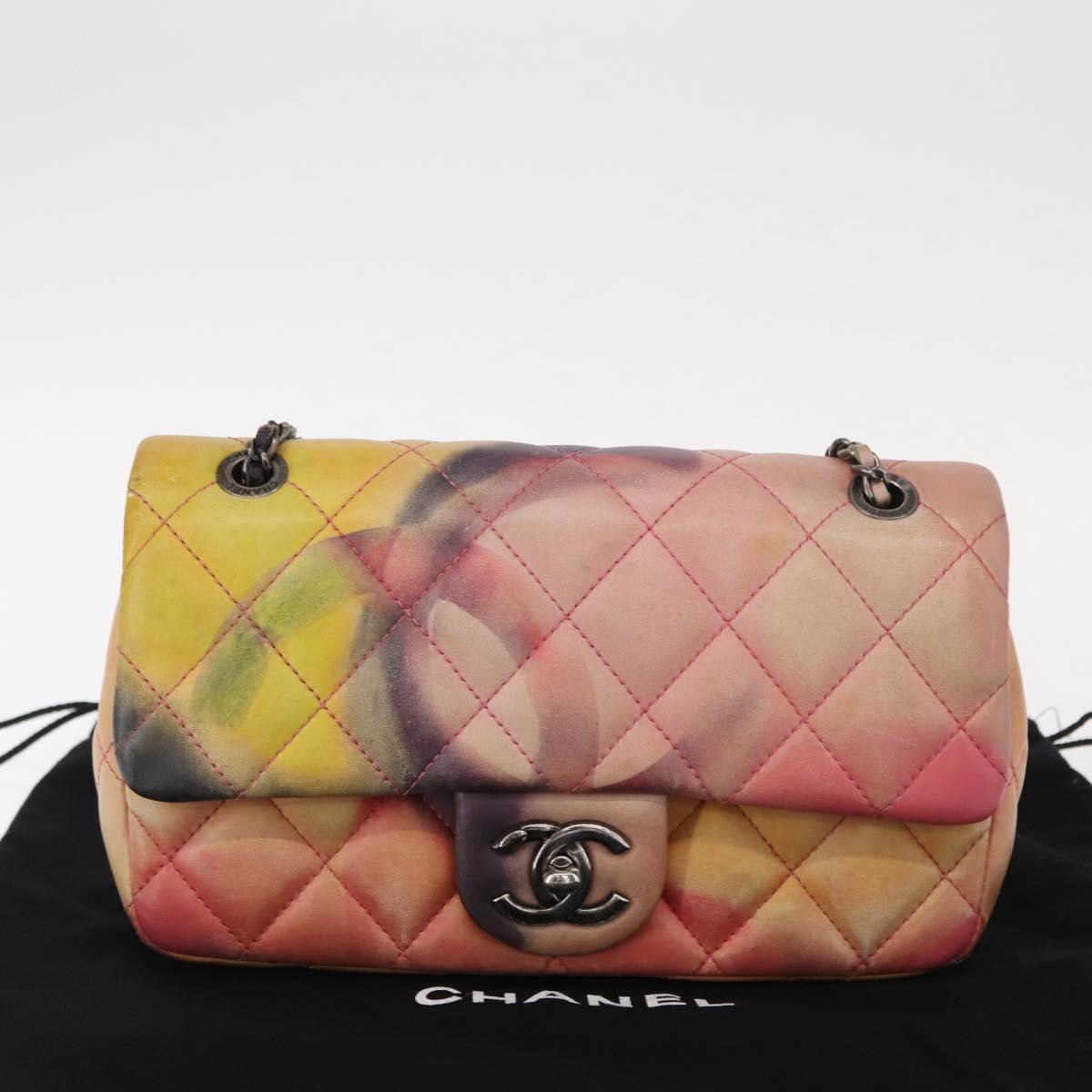 CHANEL Chain Matelasse 23 Shoulder Bag Lamb Skin Pink CC Auth 156629SAV