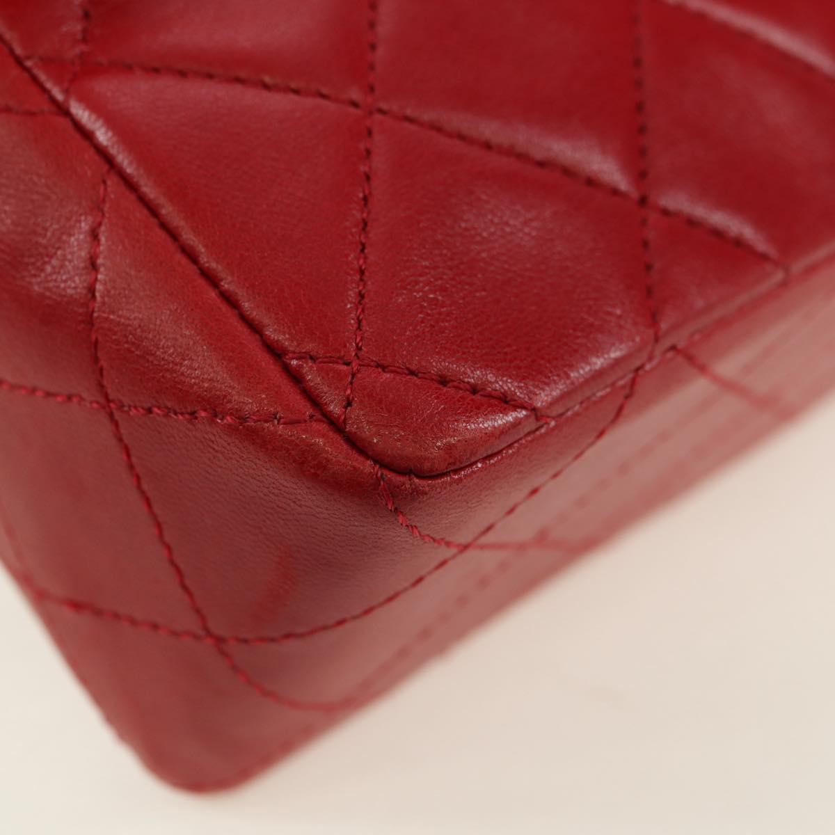 CHANEL Mini Matelasse 17 Hand Bag Lamb Skin Red Gold CC Auth 156630