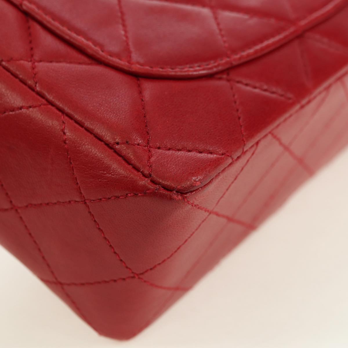 CHANEL Mini Matelasse 17 Hand Bag Lamb Skin Red Gold CC Auth 156630