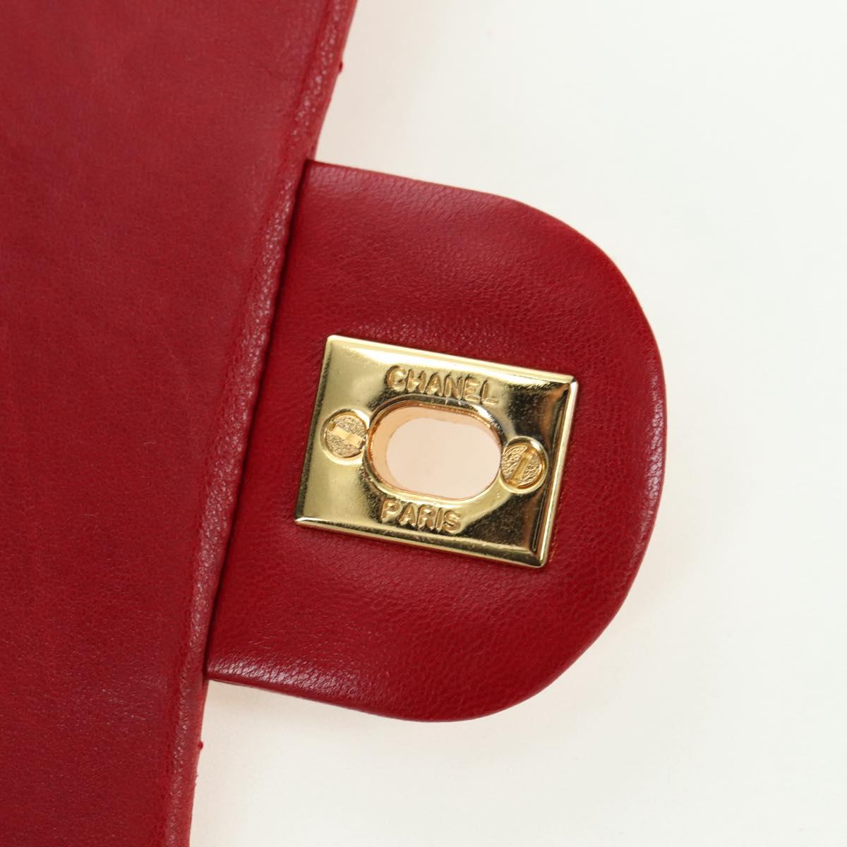 CHANEL Mini Matelasse 17 Hand Bag Lamb Skin Red Gold CC Auth 156630