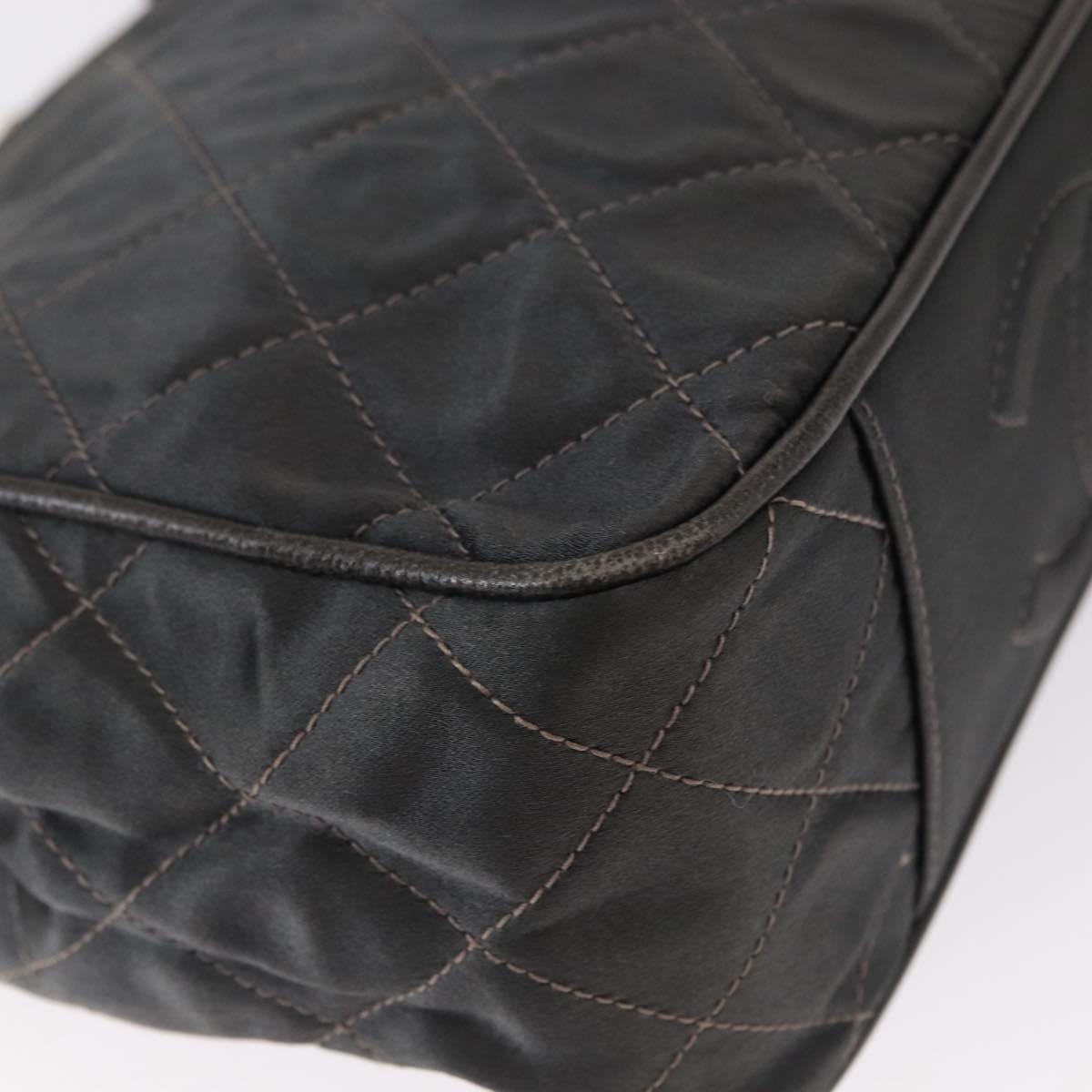 CHANEL Matelasse Chain Shoulder Bag Satin Gray Gold CC Auth 156631V