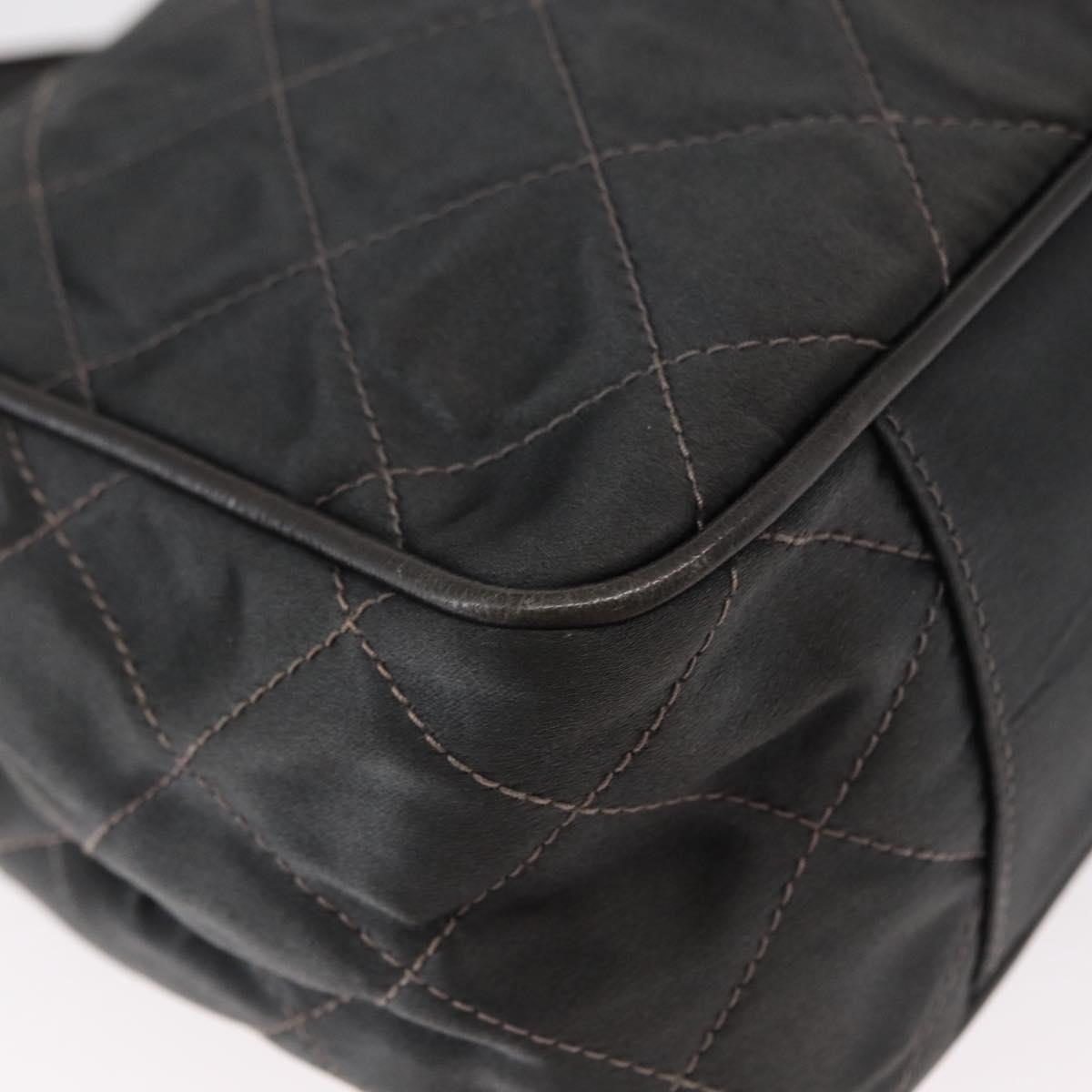 CHANEL Matelasse Chain Shoulder Bag Satin Gray Gold CC Auth 156631V