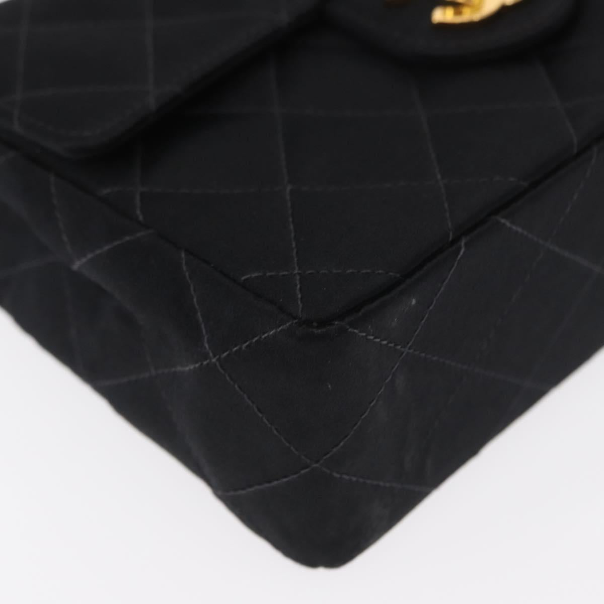 CHANEL Mini Matelasse 17 Chain Shoulder Bag Satin Black Gold CC Auth 156632SAM