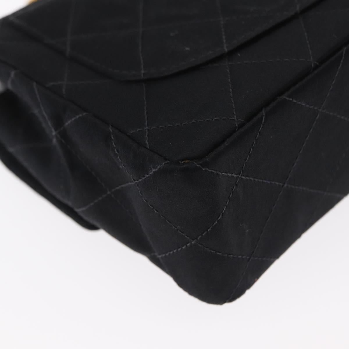 CHANEL Mini Matelasse 17 Chain Shoulder Bag Satin Black Gold CC Auth 156632SAM