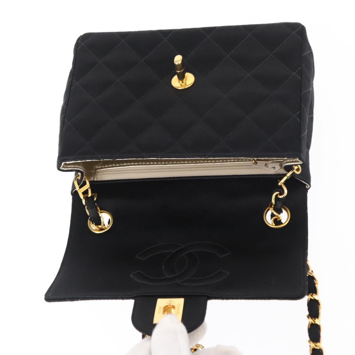 CHANEL Mini Matelasse 17 Chain Shoulder Bag Satin Black Gold CC Auth 156632SAM