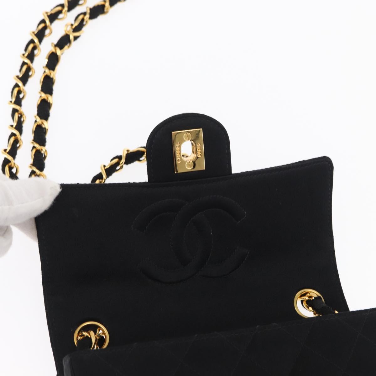 CHANEL Mini Matelasse 17 Chain Shoulder Bag Satin Black Gold CC Auth 156632SAM