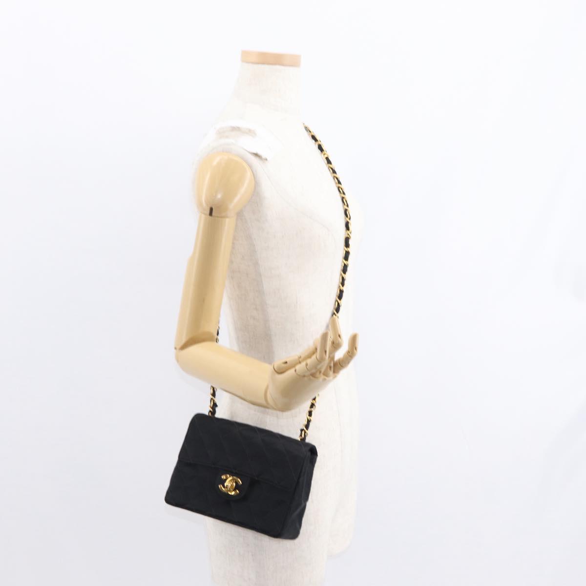 CHANEL Mini Matelasse 17 Chain Shoulder Bag Satin Black Gold CC Auth 156632SAM