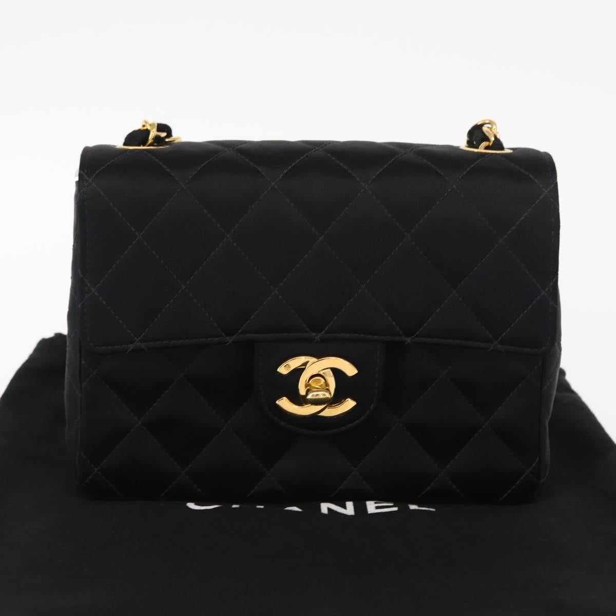 CHANEL Mini Matelasse 17 Chain Shoulder Bag Satin Black Gold CC Auth 156632SAM