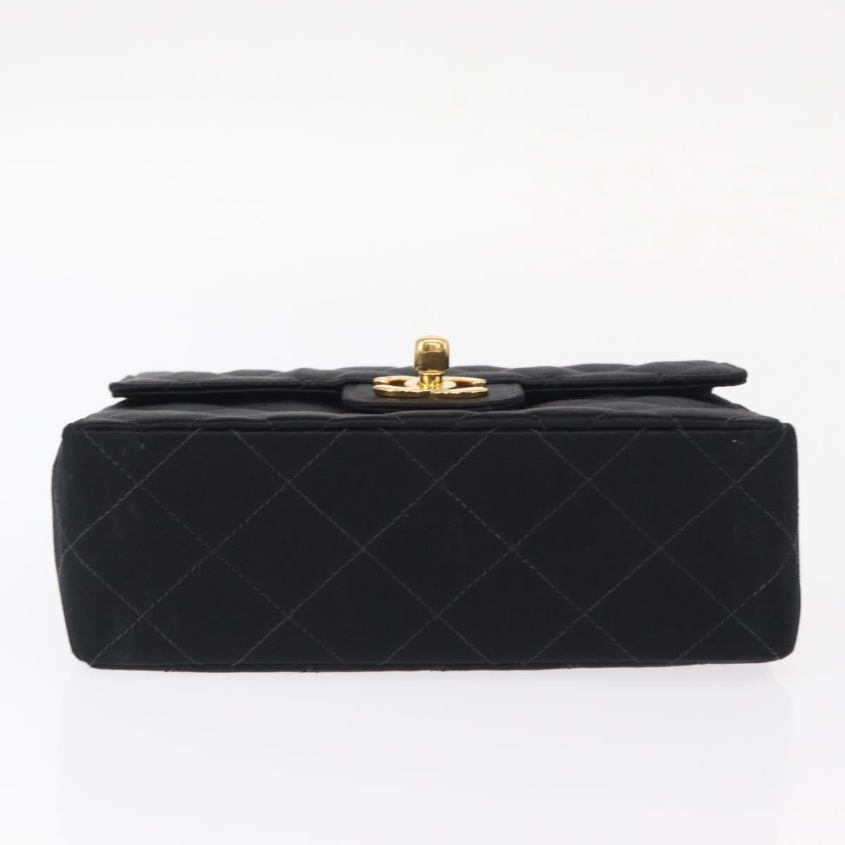 CHANEL Mini Matelasse 17 Chain Shoulder Bag Satin Black Gold CC Auth 156632SAM