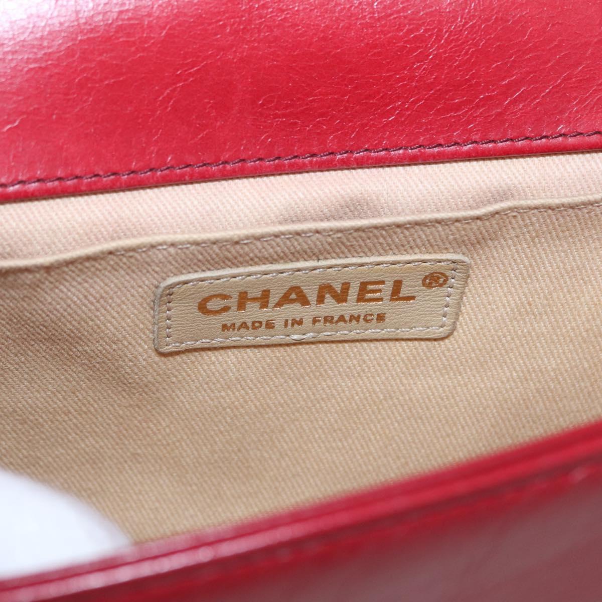 CHANEL Boy Chanel Medium Chain Shoulder Bag Leather Red Gold CC Auth 156633V
