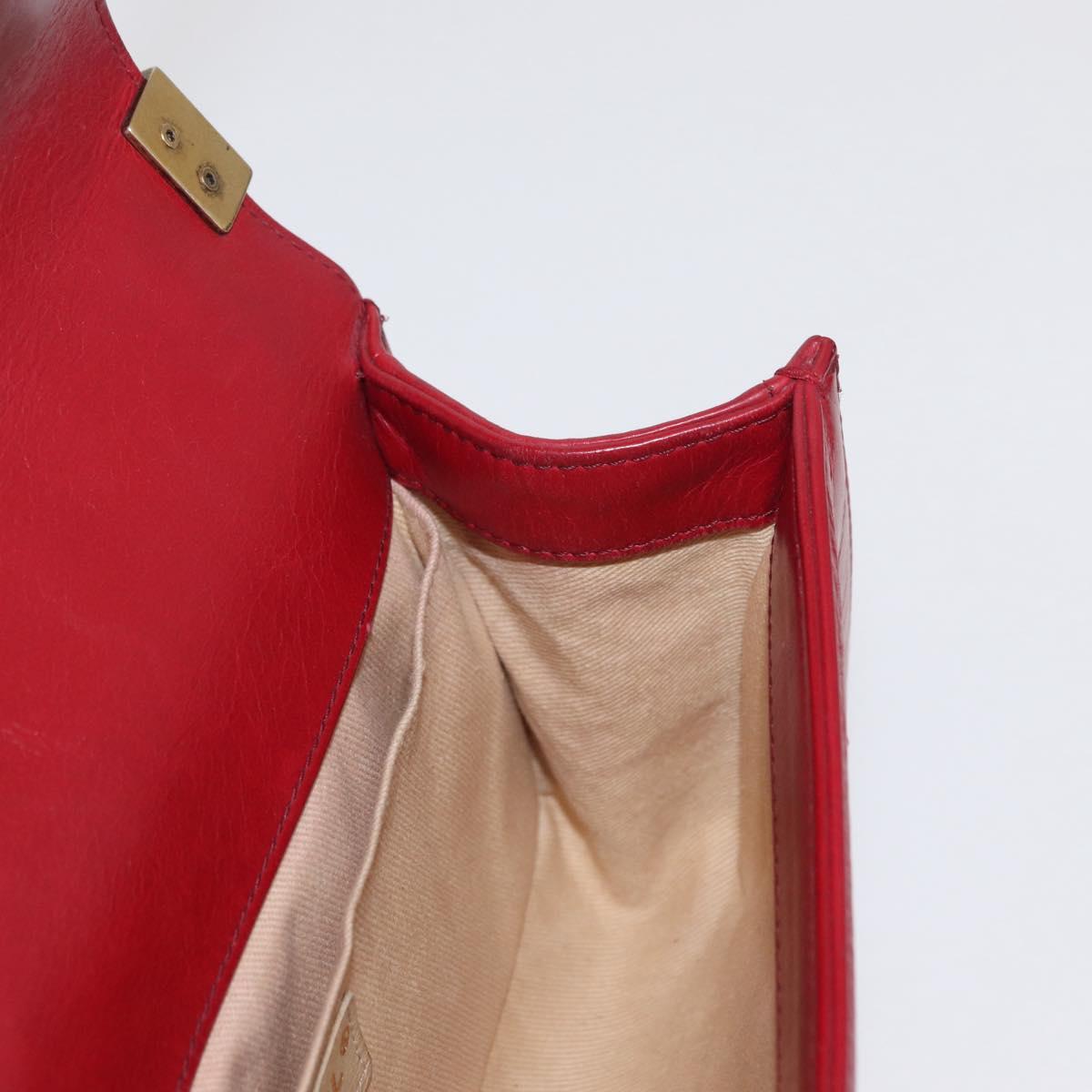 CHANEL Boy Chanel Medium Chain Shoulder Bag Leather Red Gold CC Auth 156633V