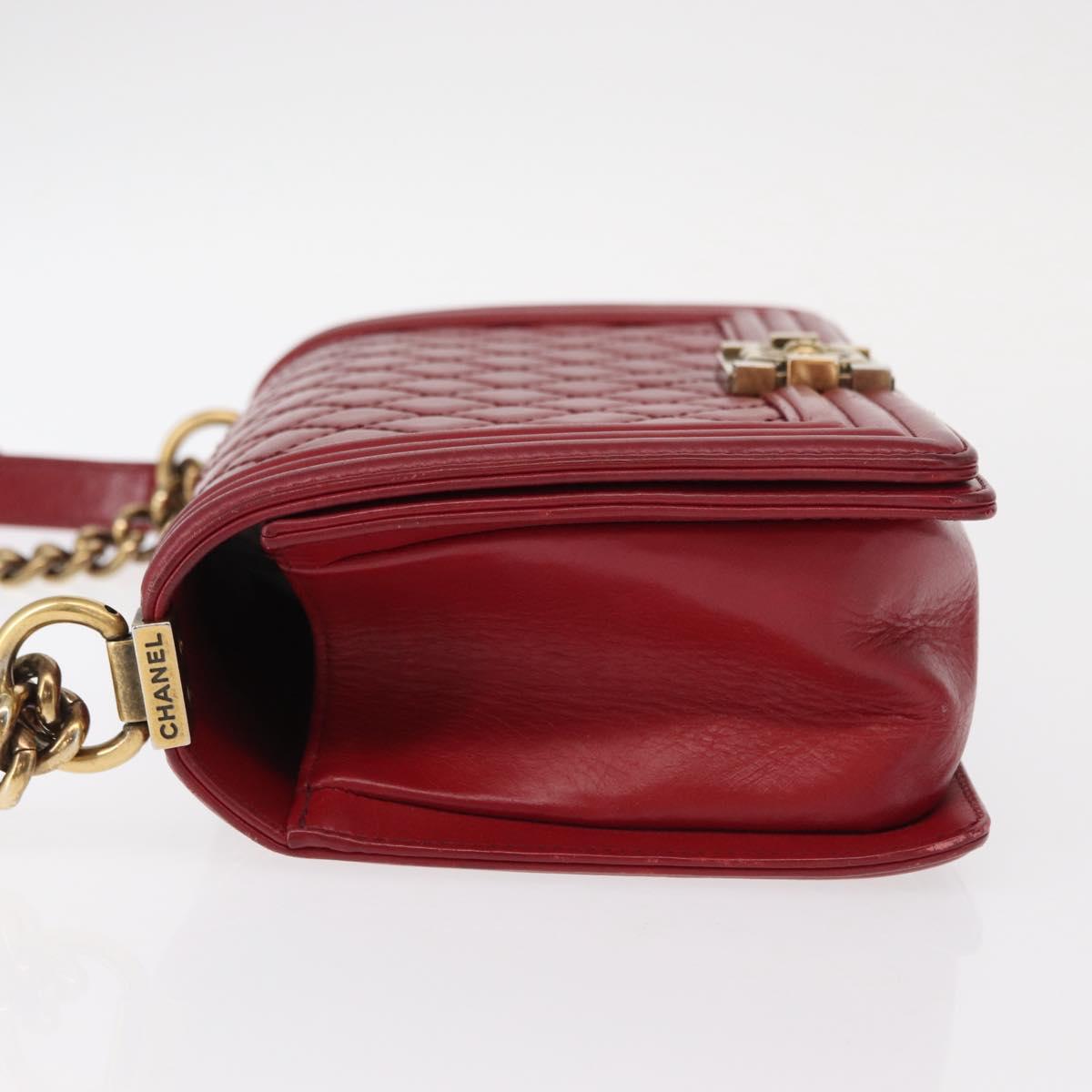 CHANEL Boy Chanel Medium Chain Shoulder Bag Leather Red Gold CC Auth 156633V