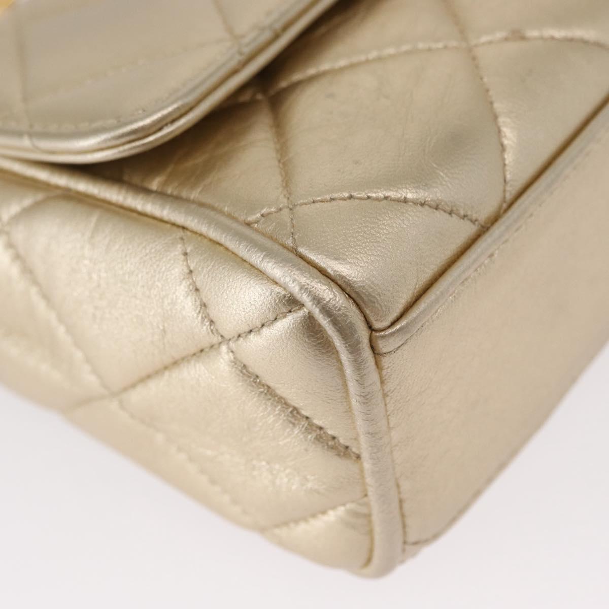 CHANEL Mini Matelasse 13 Chain Shoulder Bag Leather Gold CC Auth 156634SAM