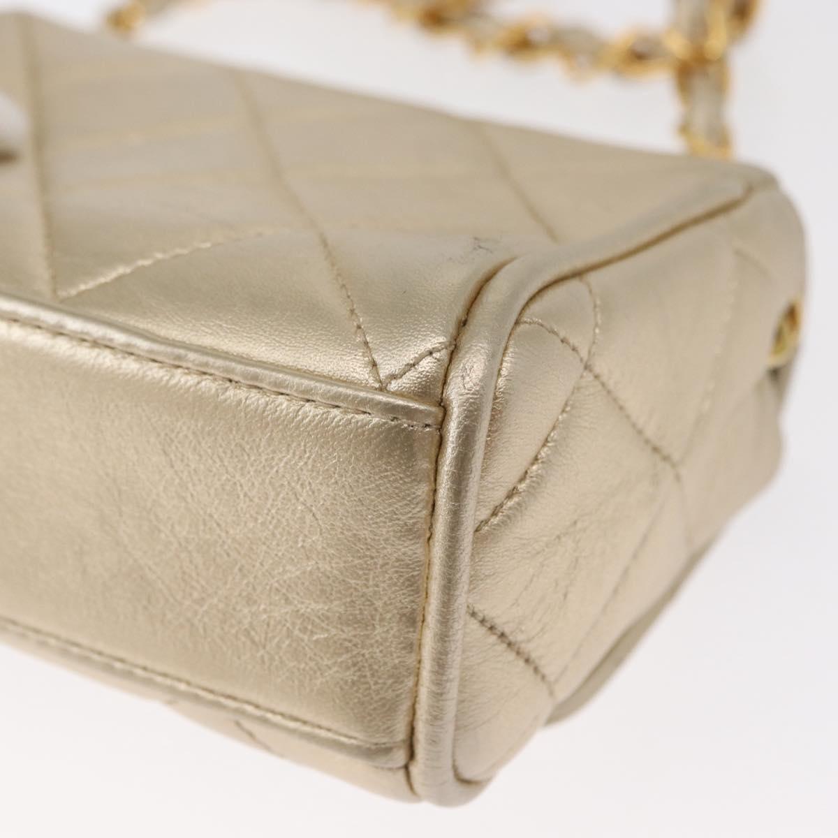 CHANEL Mini Matelasse 13 Chain Shoulder Bag Leather Gold CC Auth 156634SAM