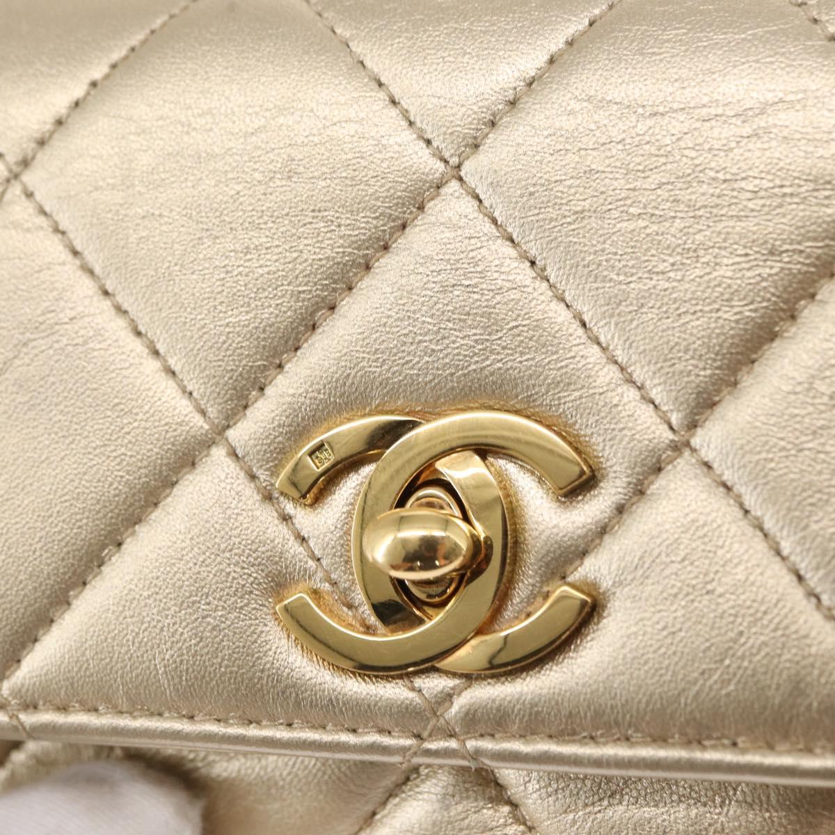 CHANEL Mini Matelasse 13 Chain Shoulder Bag Leather Gold CC Auth 156634SAM