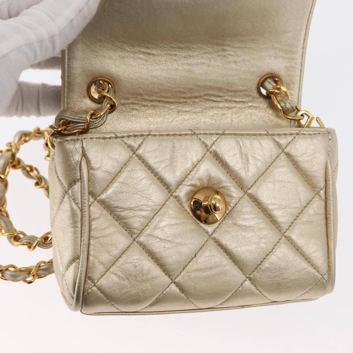 CHANEL Mini Matelasse 13 Chain Shoulder Bag Leather Gold CC Auth 156634SAM
