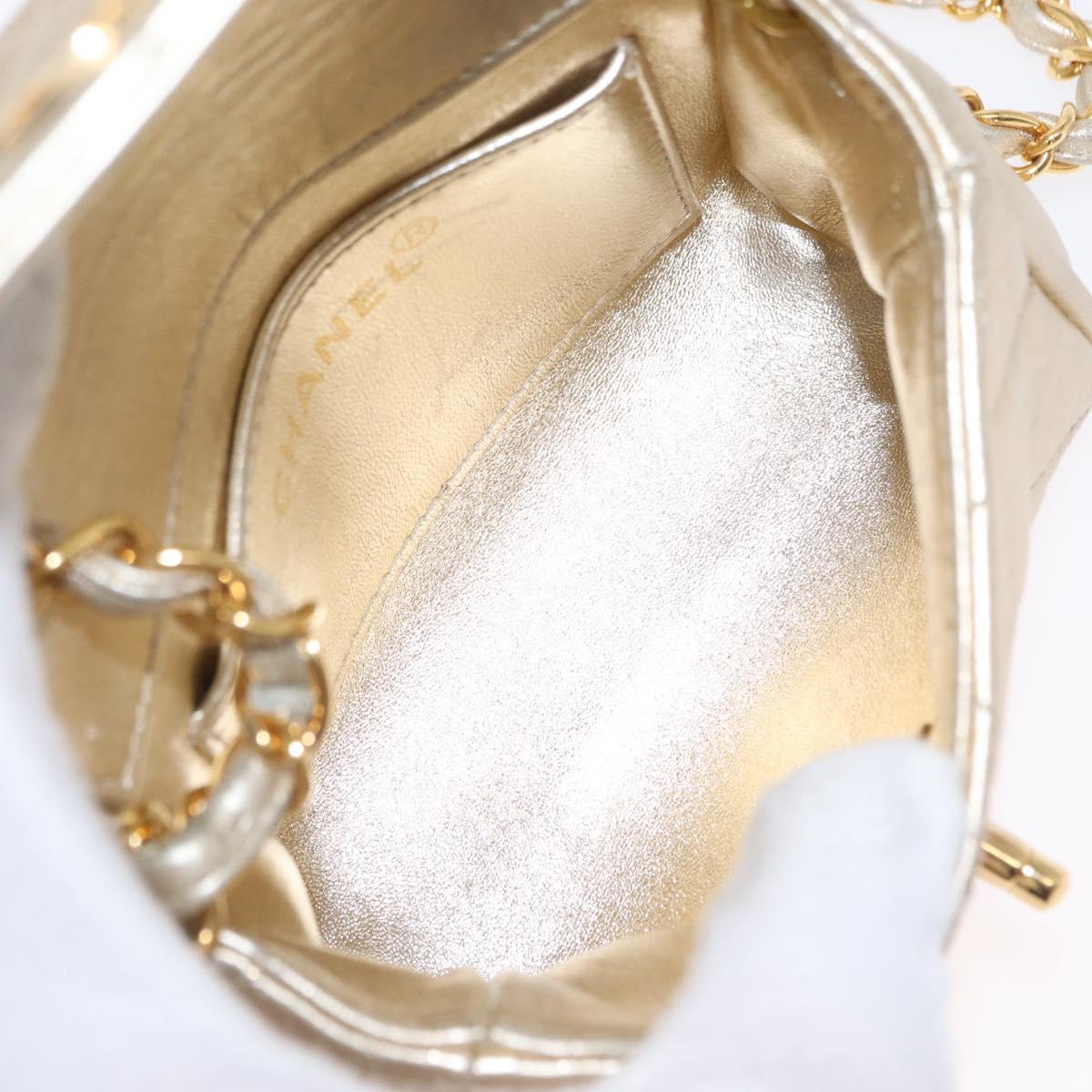 CHANEL Mini Matelasse 13 Chain Shoulder Bag Leather Gold CC Auth 156634SAM